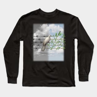 Dove With Olive Branch and Barbed Wire Long Sleeve T-Shirt